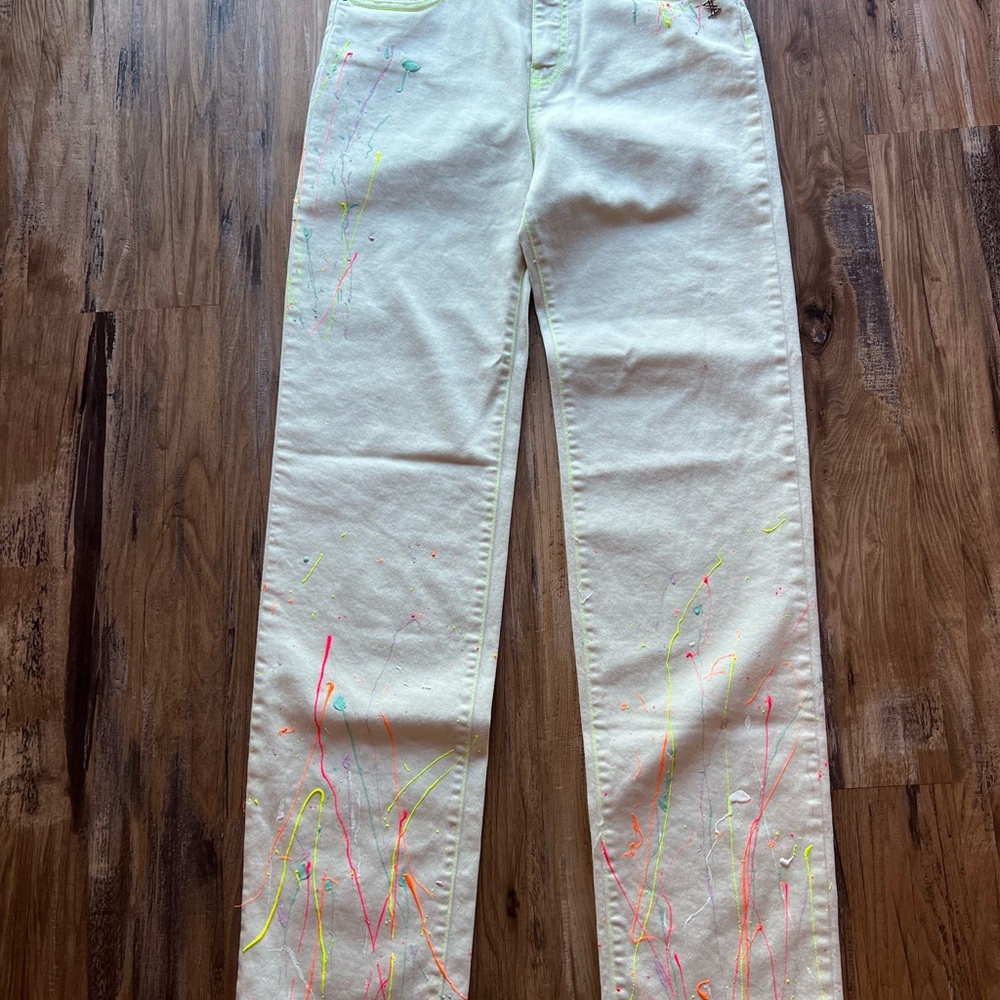 Twin-Set Cream Pants with Neon Yellow Stitching